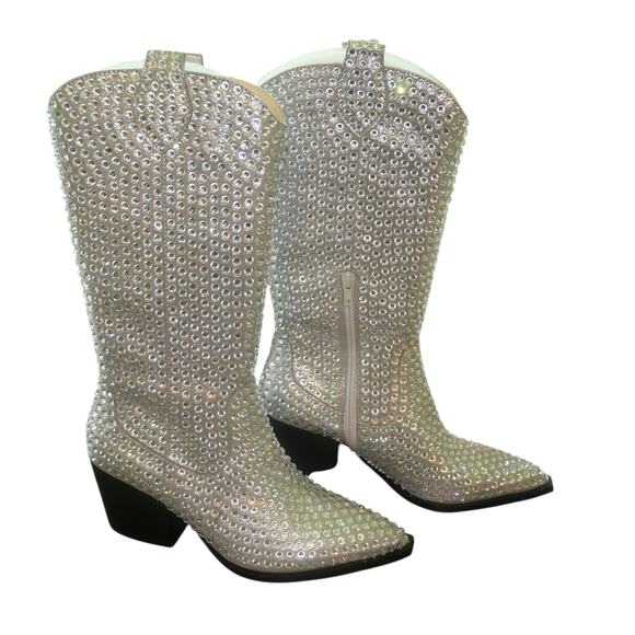 Betsey Johnson Shoes - NEW Betsey Johnson  Randy Silver Rhinestone Cowboy Boots Women's 7.5